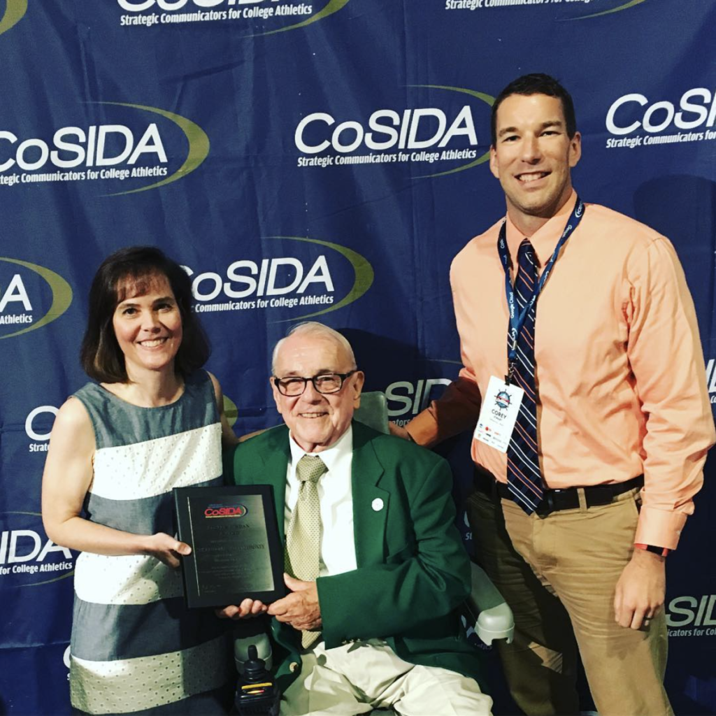 Susan Fumagalli Mahoney was given the Lester Jordan Award by the College Sports Information Directors of America (CoSIDA).